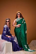 Satin Silk Floral Printed Saree GRN