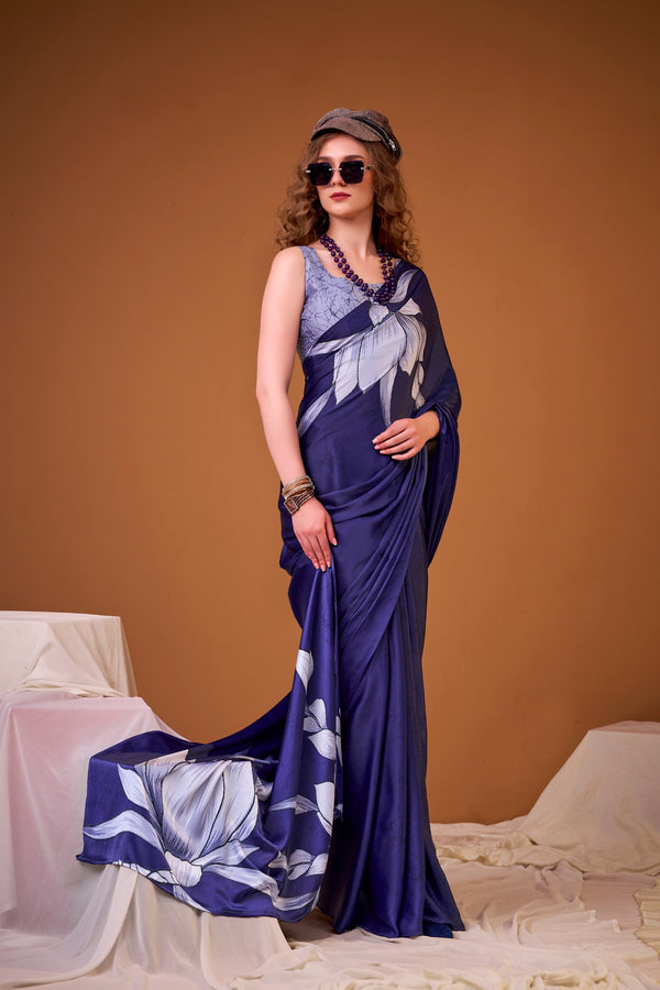 Satin Silk Floral Printed Saree NBL