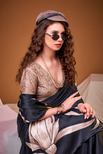 Satin Silk Floral Printed Saree BLK