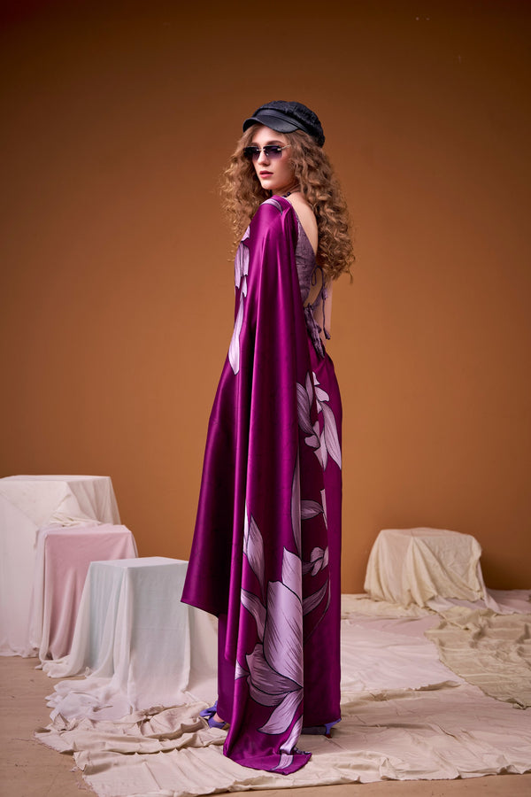 Satin Silk Floral Printed Saree PNK