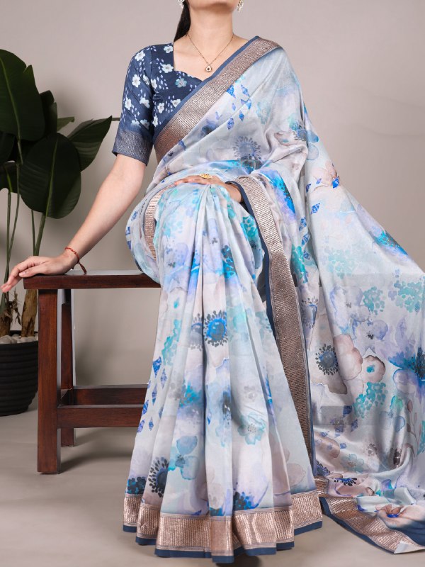 Tussar Silk Floral Printed saree SBL
