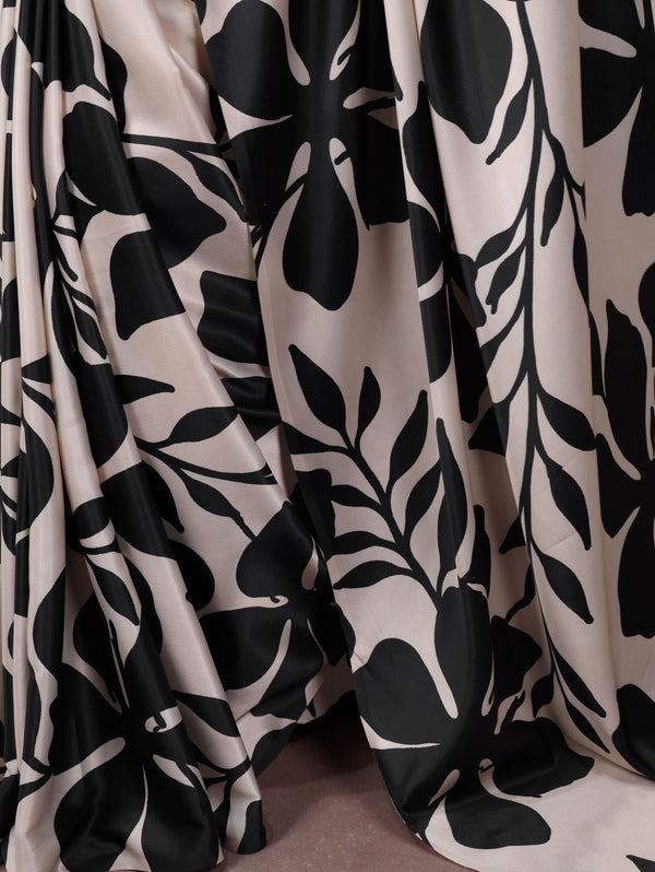 Satin Silk Printed Saree BLK