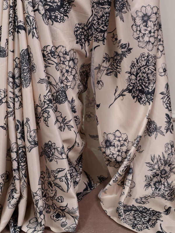 Satin Silk Printed Saree OWT