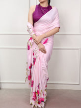 Satin Silk Printed Saree PNK