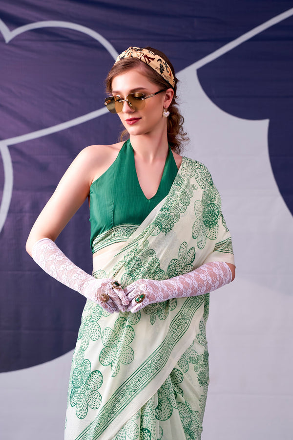 Satin Silk Floral Printed Saree PST