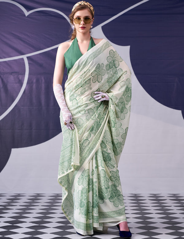 Satin Silk Floral Printed Saree PST