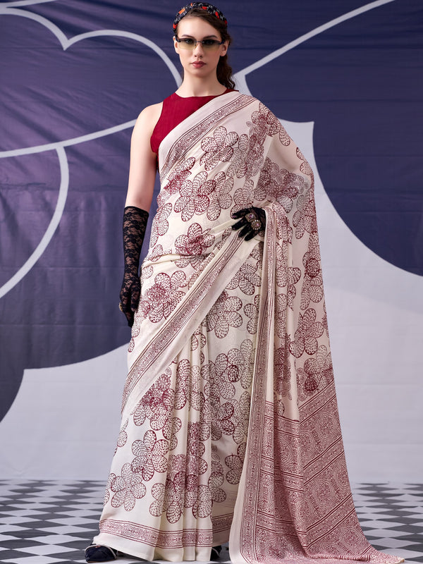 Satin Silk Floral Printed Saree MRN
