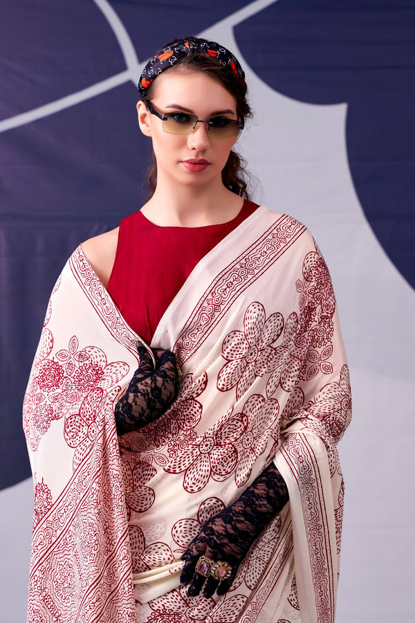 Satin Silk Floral Printed Saree MRN