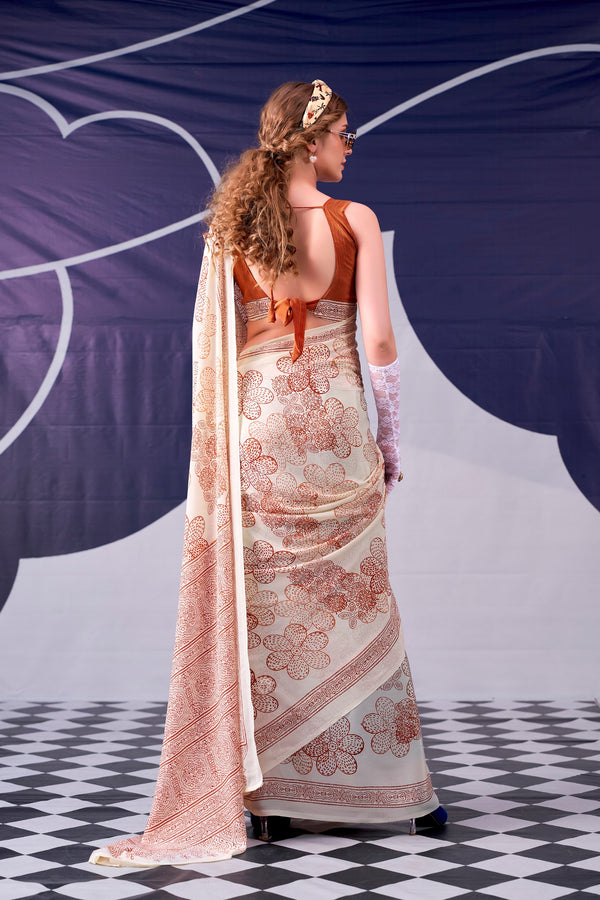 Satin Silk Floral Printed Saree PEC