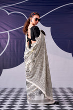 Satin Silk Floral Printed Saree BLK