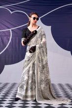 Satin Silk Floral Printed Saree BLK