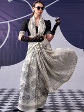 Satin Silk Floral Printed Saree BLK