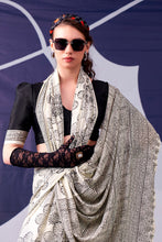 Satin Silk Floral Printed Saree BLK