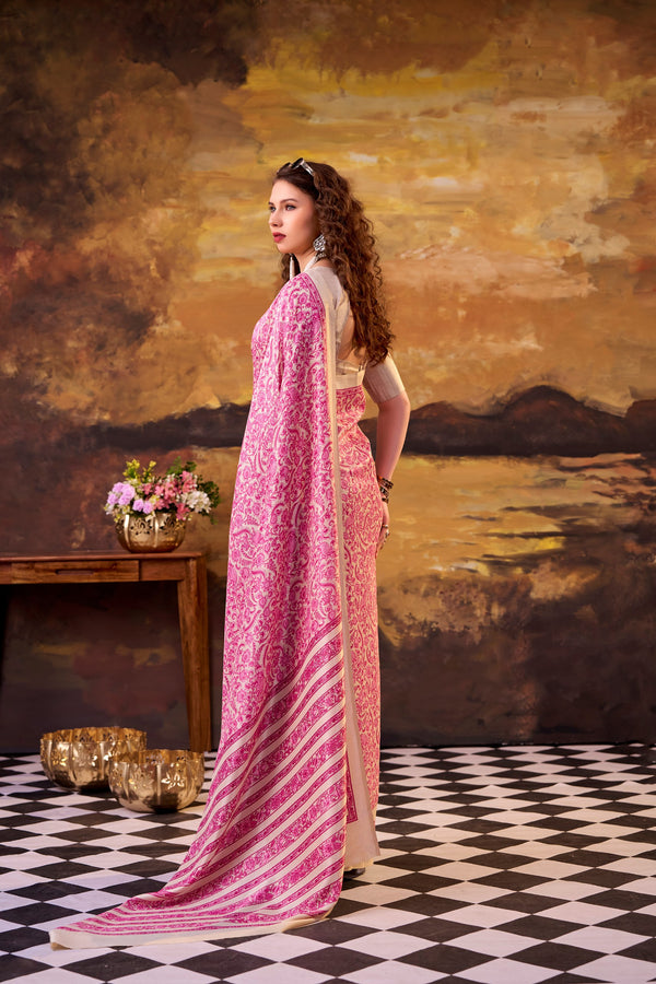 Tussar Silk Printed Saree PNK
