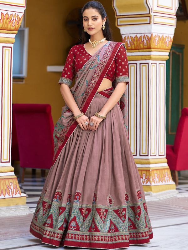 Tussar Silk Printed Lehenga With Dupatta  MRN