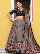 Tussar Silk Printed Lehenga With Dupatta  BLK