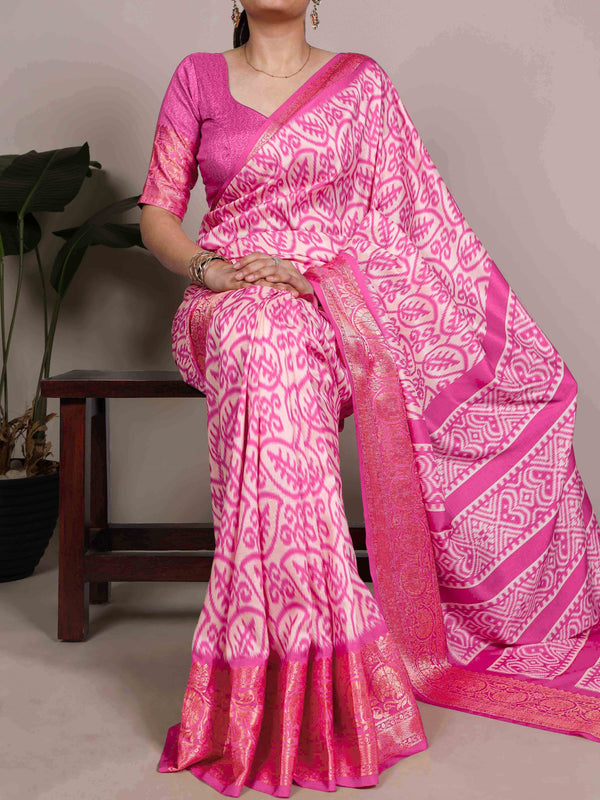 Tussar Silk Printed Saree PNK