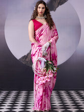 Satin Silk Floral Printed Saree PNK