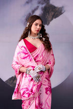Satin Silk Floral Printed Saree PNK