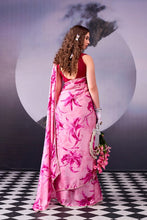 Satin Silk Floral Printed Saree PNK