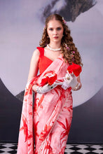 Satin Silk Floral Printed Saree RED