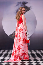 Satin Silk Floral Printed Saree RED