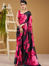 Satin Silk Floral Printed Saree PNK