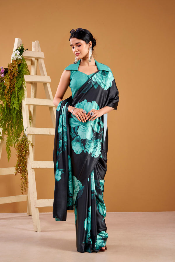 Satin Silk Floral Printed Saree TEL