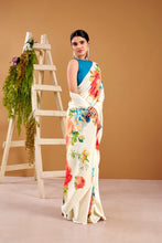 Satin Silk Floral Printed Saree WHT