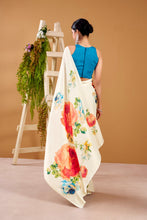 Satin Silk Floral Printed Saree WHT