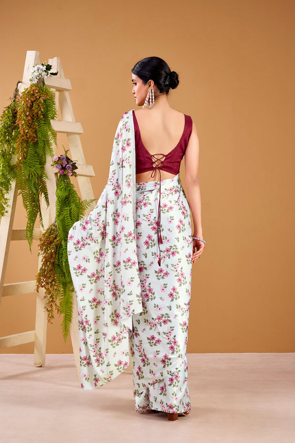 Satin Silk Floral Printed Saree SLR