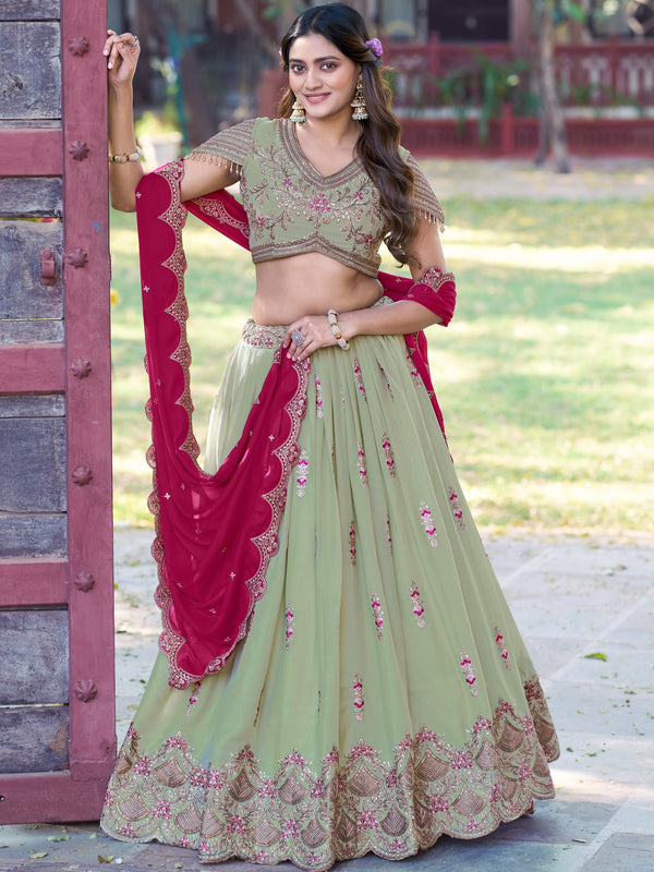 Star Georgette Embroidered Lehenga With Dupatta  PST