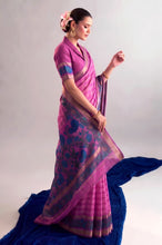 Chanderi Printed Zari Weaving Saree PNK