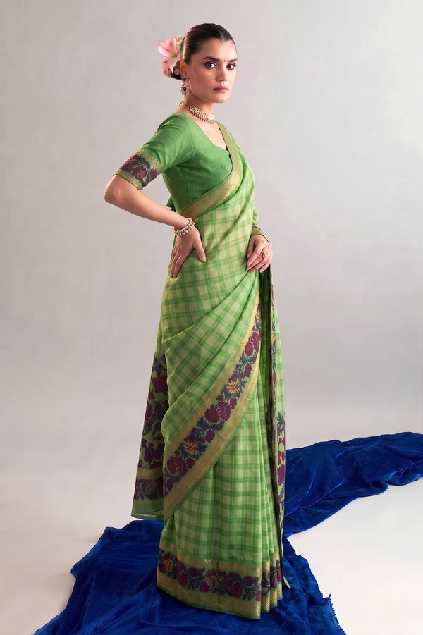 Chanderi Printed Zari Weaving Saree PRT