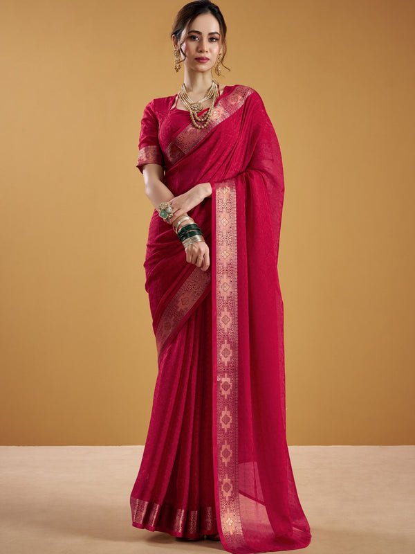 Shimmer Zari Weaving Saree RED