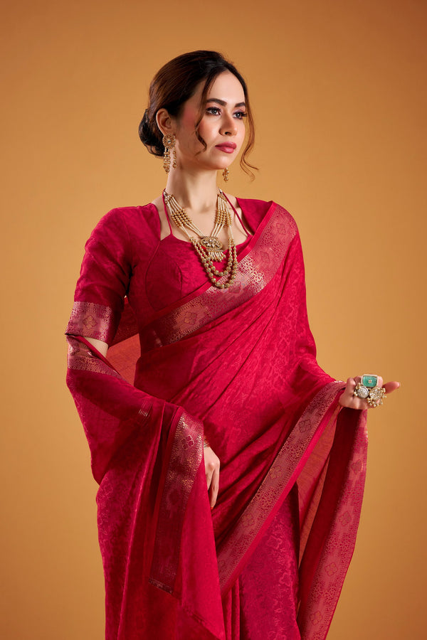 Shimmer Zari Weaving Saree RED