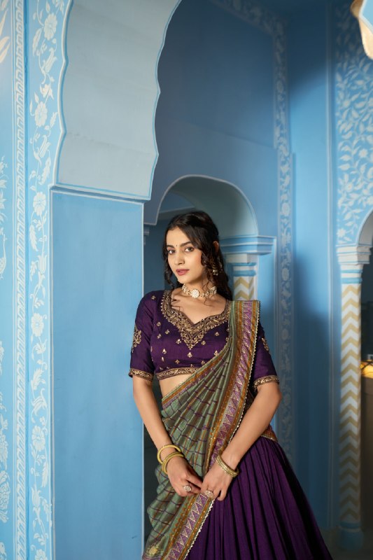 Vichitra Silk Thread Embroidered Lehenga With Dupatta  DPL