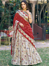 Tussar Silk Foil Printed Lehenga With Dupatta  OWT