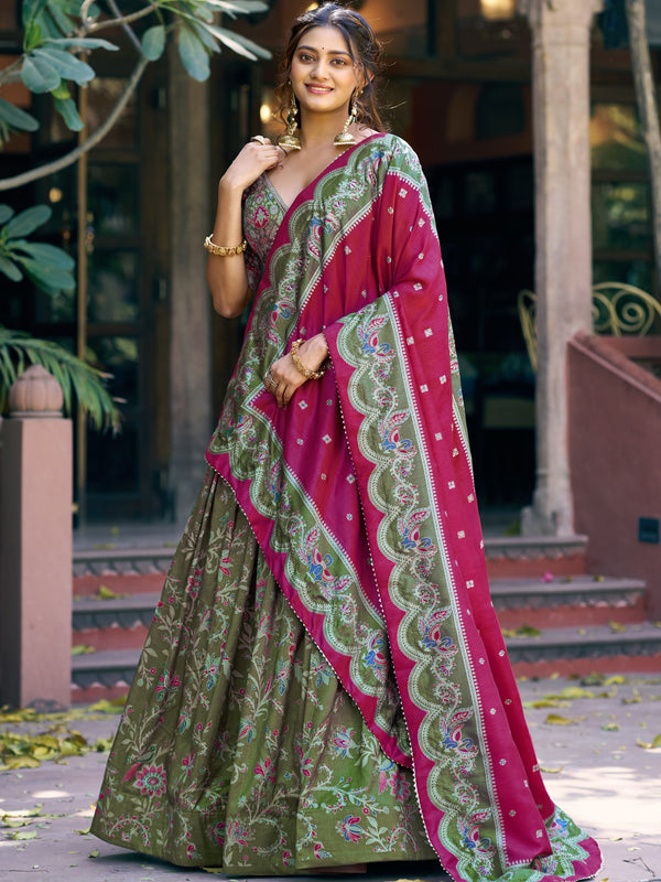 Tussar Silk Foil Printed Lehenga With Dupatta  BGN