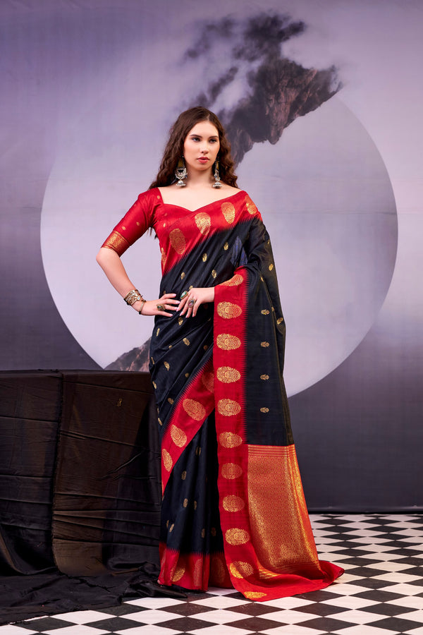Cotton Zari Weaving Saree BLK