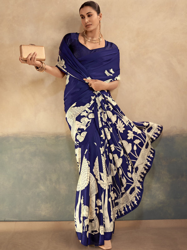 Satin Silk Kalamkari Printed Saree NBL