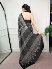 Satin Silk Printed Saree BLK