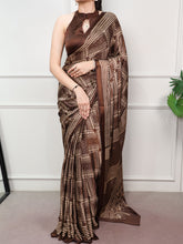 Satin Silk Printed Saree BRN