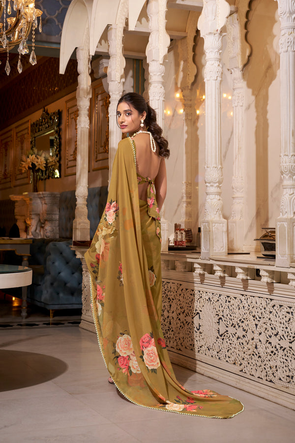 Georgette Printed Saree For Women BRN