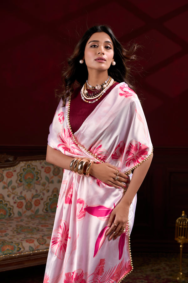 Satin Silk Printed Saree  For Women LPI