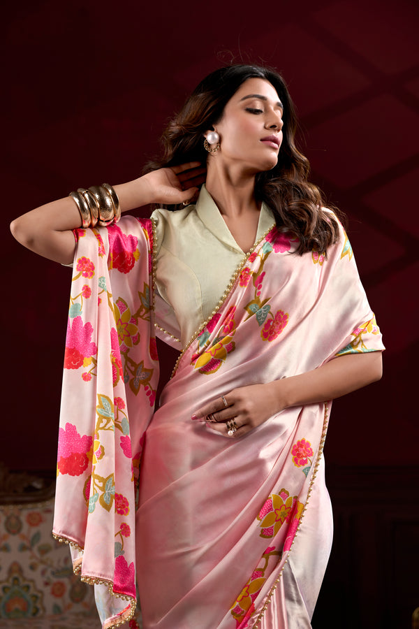 Satin Silk Printed Saree  For Women PEC