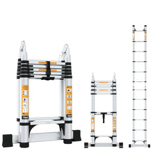 12.5 FT 2-IN-1 Aluminum Telescopic Ladder with 2 Triangle Support & Stabilizers (3.8m/6+6 Step)