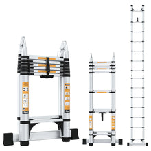 15 FT 2-IN-1 Aluminum Telescopic Ladder with 2 Triangle Support & Stabilizers (4.4m/7+7 Step)