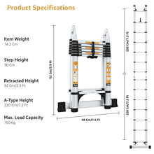 15 FT 2-IN-1 Aluminum Telescopic Ladder with 2 Triangle Support & Stabilizers (4.4m/7+7 Step)