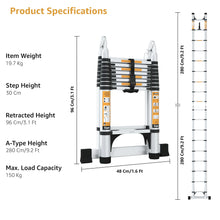 19 FT 2-IN-1 Aluminum Telescopic Ladder with 2 Triangle Support & Stabilizers (5.6m/9+9 Step)